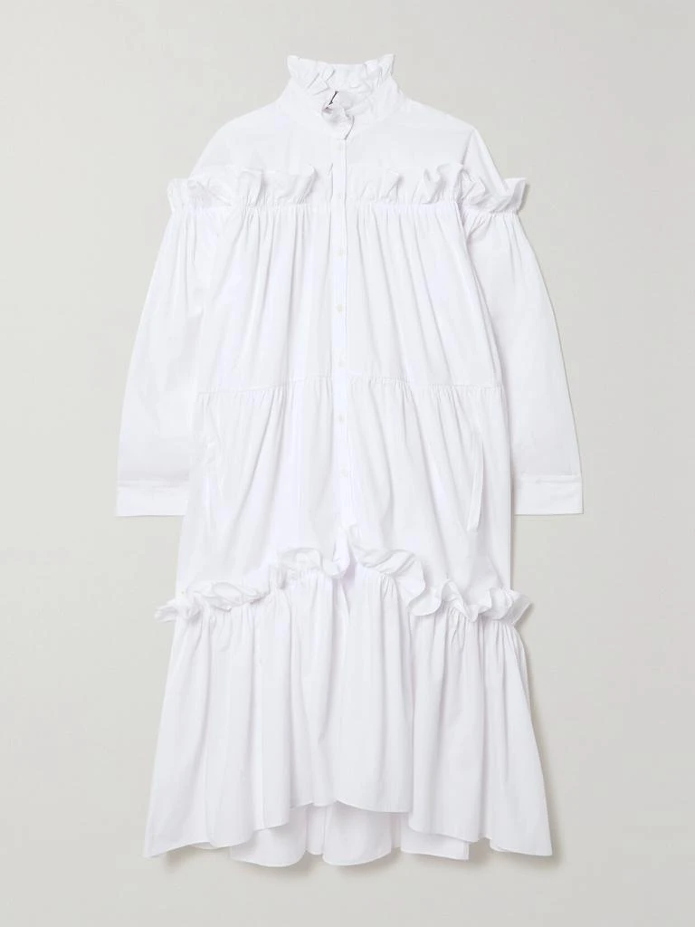 Preen By Thornton Bregazzi Bendir 荷叶边纯棉衬衫式中长连衣裙 1