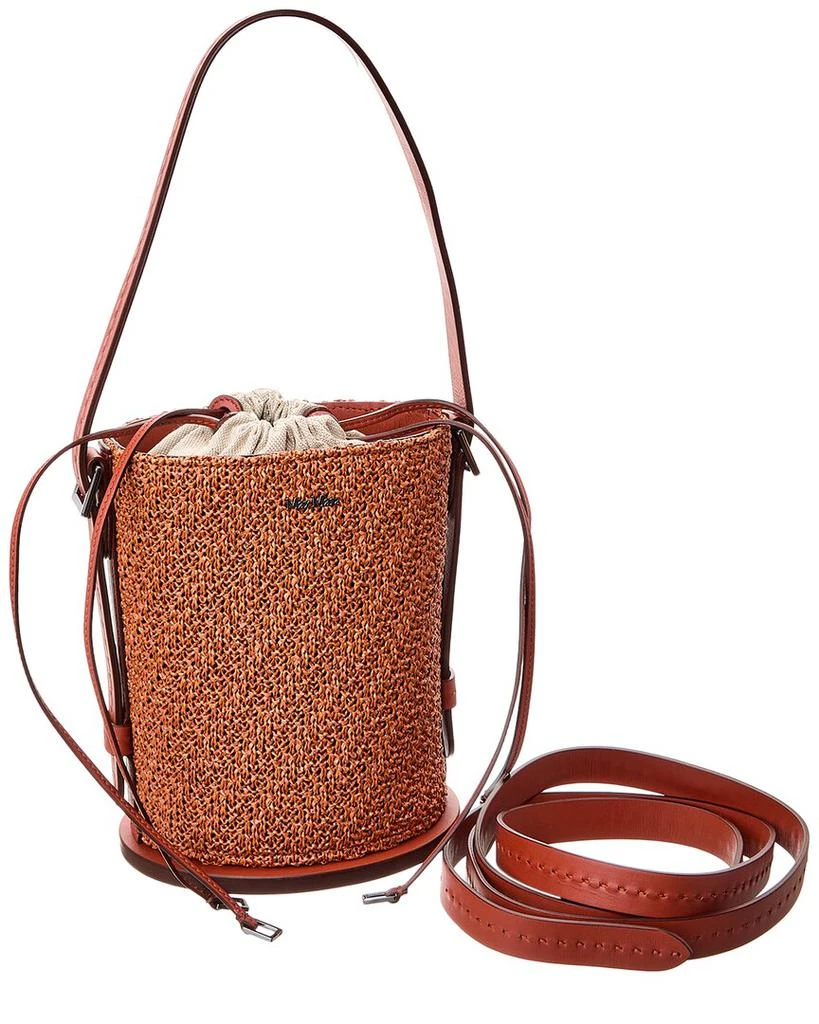 Max Mara Logo Plaque Leather-Trim Bucket Bag 4