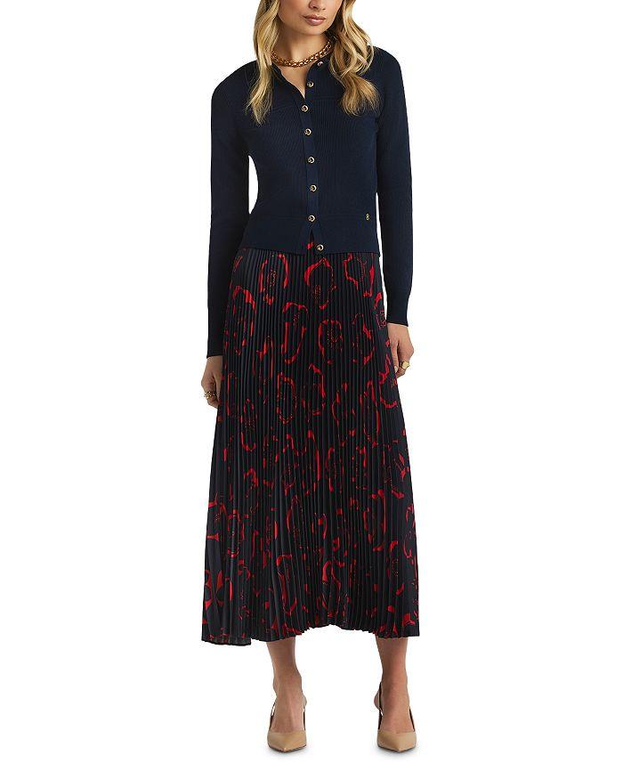 St. John Floral Print Pleated Skirt