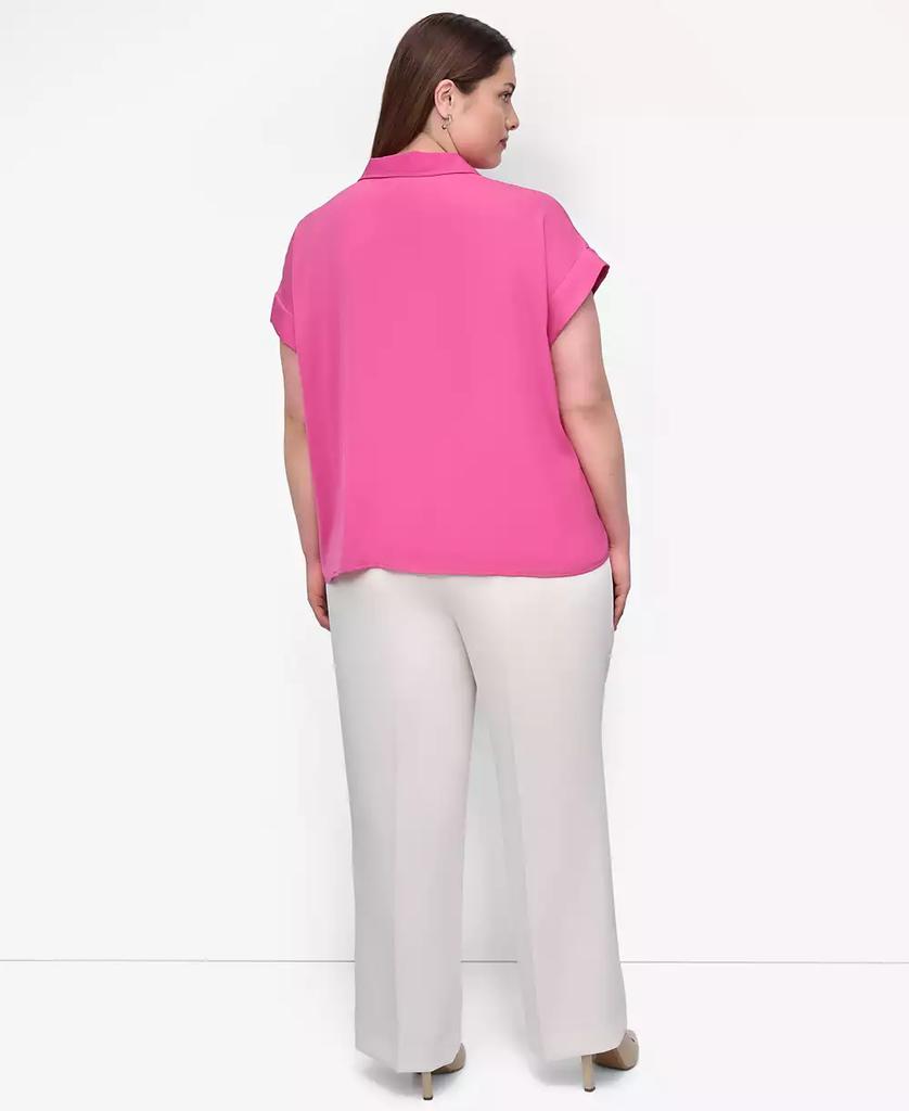 DKNY Plus Size Collared Twist-Hem Shirt