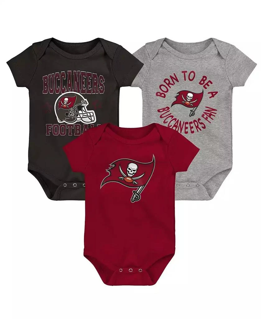 Outerstuff Baby Boys and Girls Red, Pewter, Gray Tampa Bay Buccaneers Born to Be 3-Pack Bodysuit Set 1