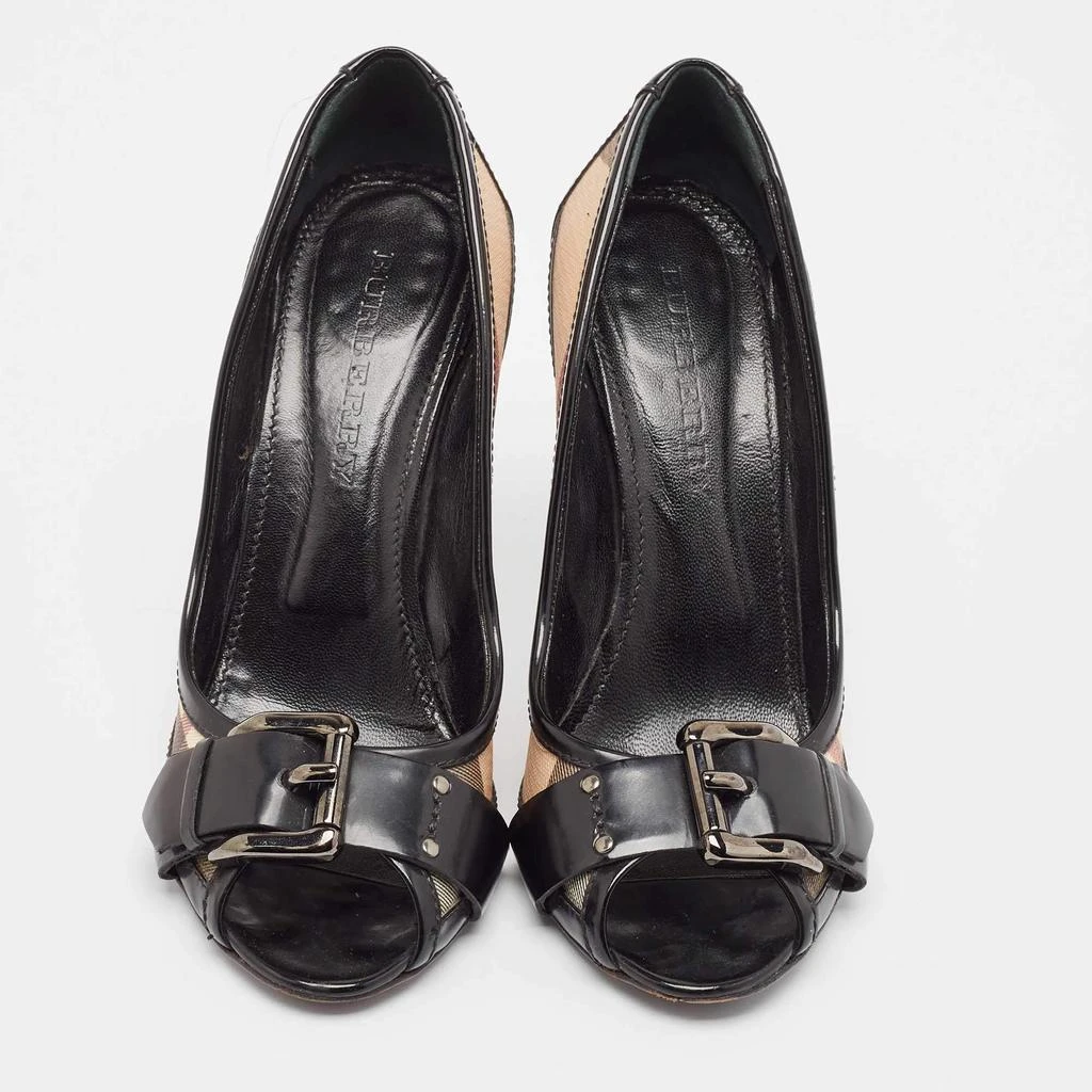 Burberry Burberry Black Canvas and Patent Leather Peep Toe Pumps Size 39 3