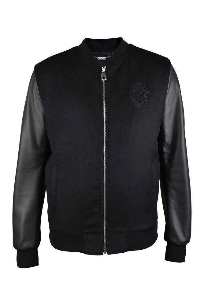 BILLIONAIRE Two-Material Bomber Jacket with Leather Sleeves