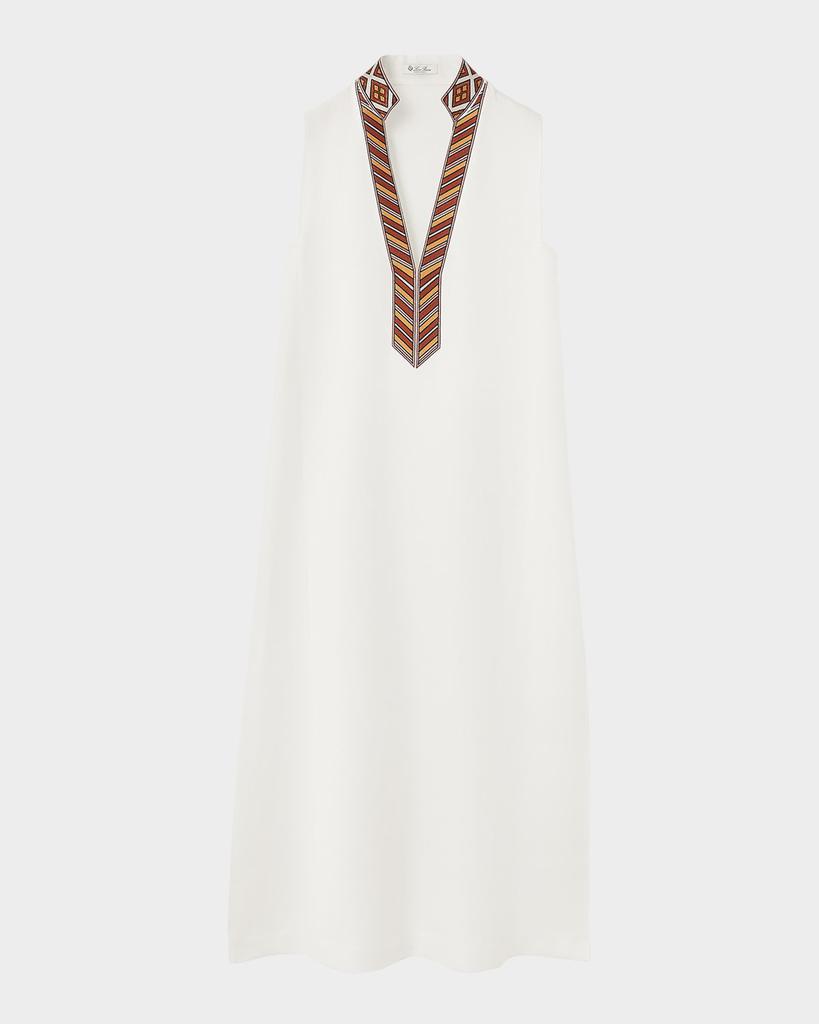 Loro Piana Abril Suitcase Stripe Embroidered Sleeveless Midi Dress