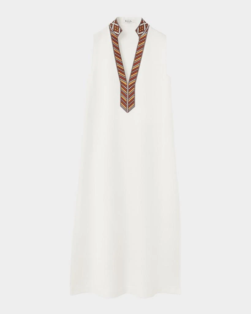 Loro Piana Abril Suitcase Stripe Embroidered Sleeveless Midi Dress 1