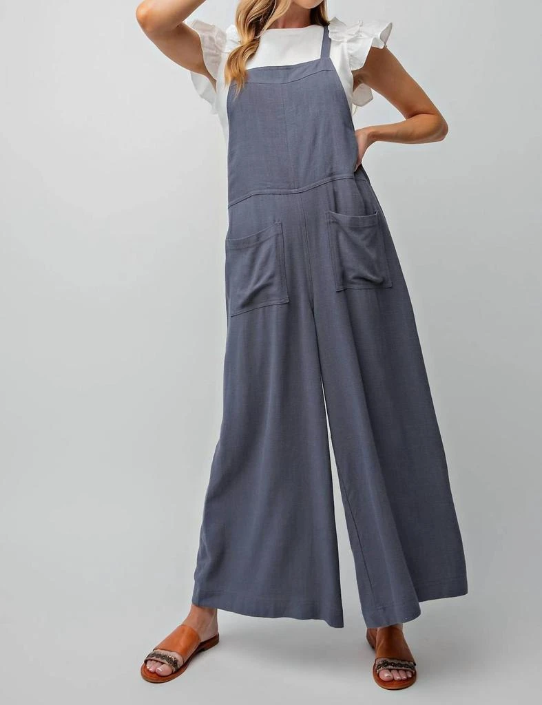 Easel Easel - Textured Linen Wide Leg Overalls 1
