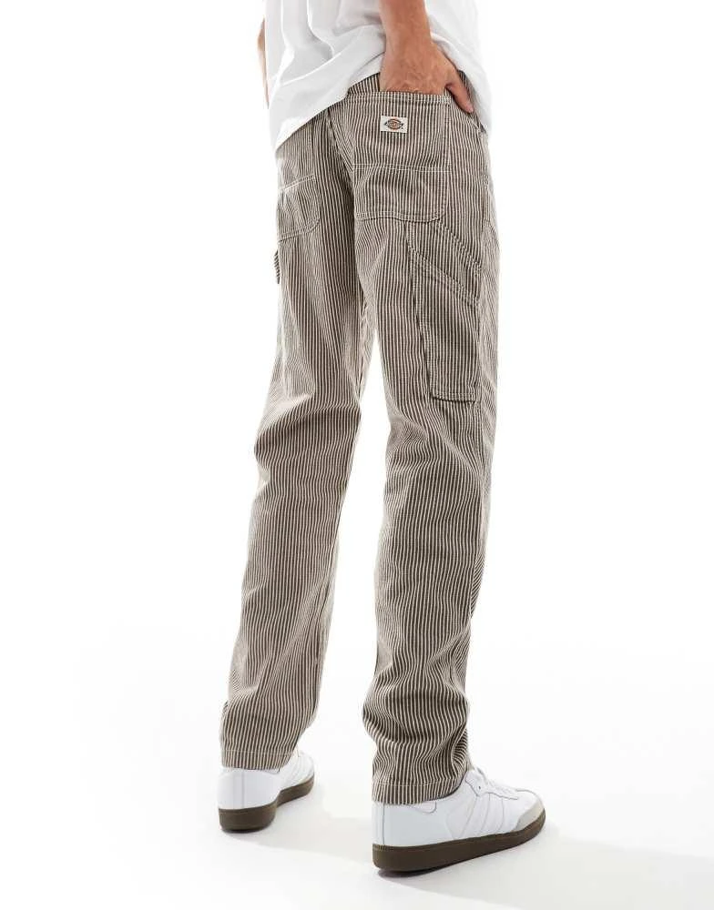 DICKIES Dickies garyville hickory striped trousers in brown 2