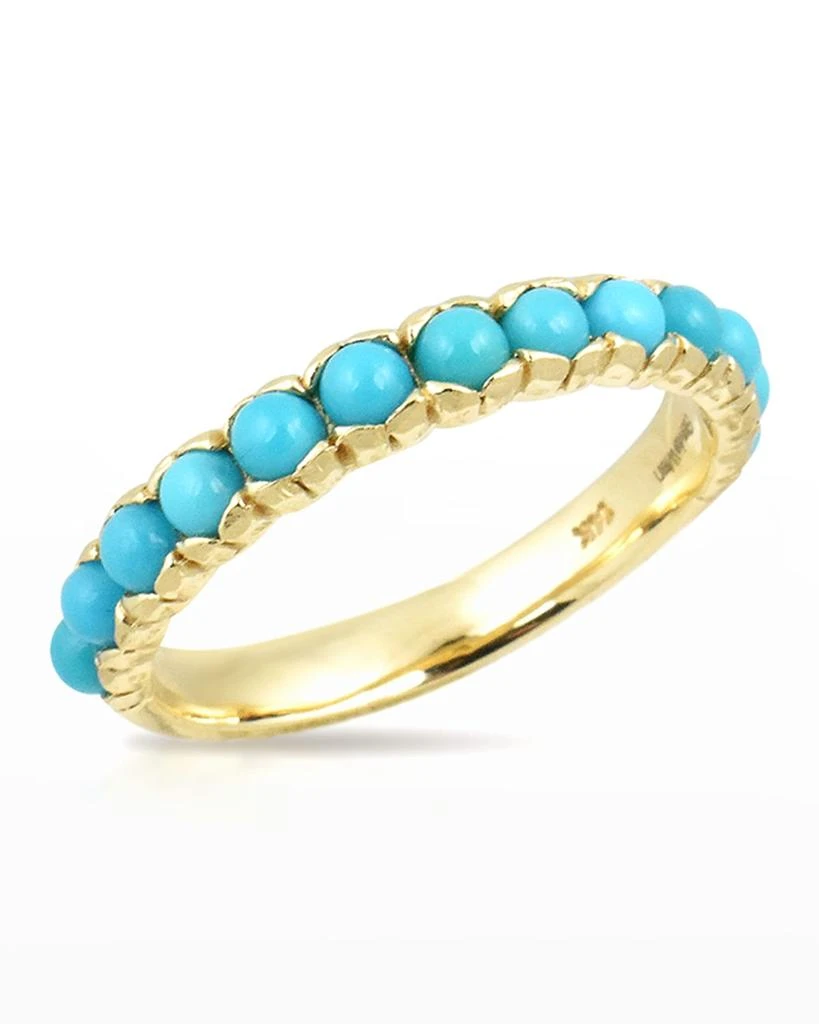 Stevie Wren Turquoise Cabochon 14K Yellow Gold Band Ring, Size 7 2