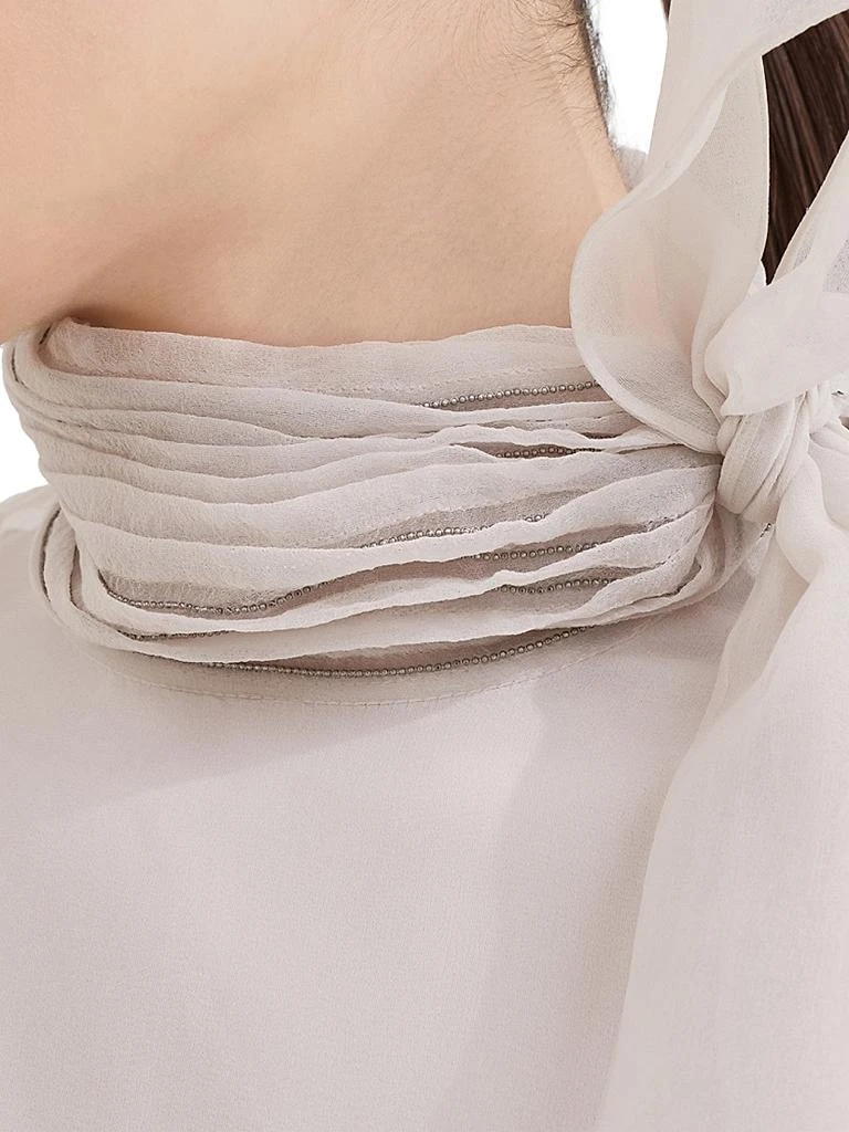 Brunello Cucinelli Crispy Silk Pussybow Blouse with Monili 4