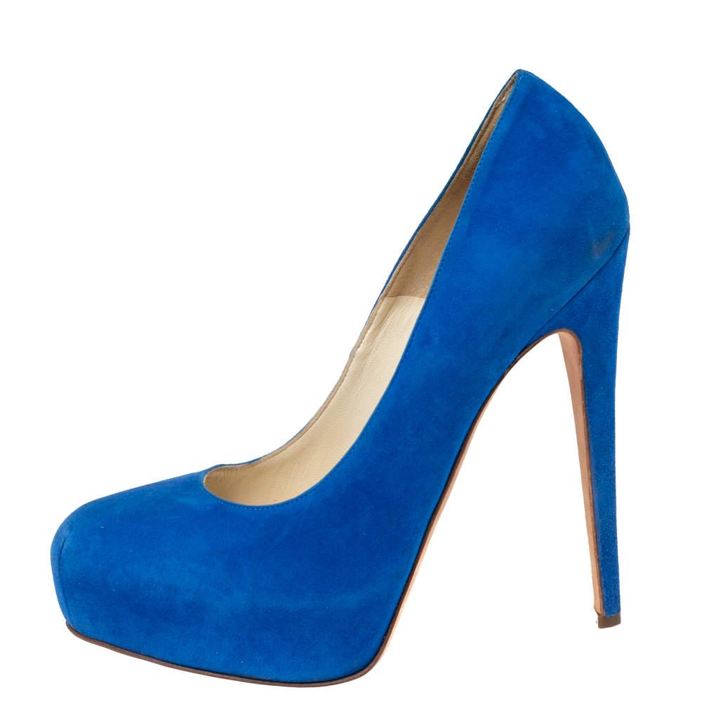 Brian Atwood Brian Atwood Royal Blue Suede Maniac Platform Pumps Size 38.5