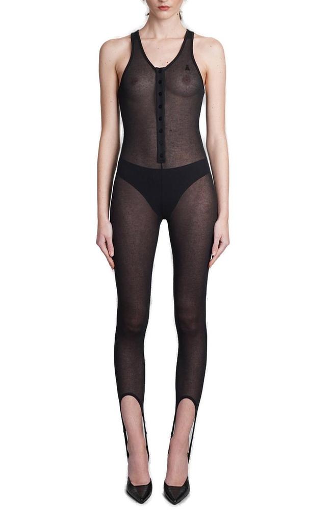 ANDREA ADAMO Andrea Adamo Ribbed Semi-Sheer Sleeveless Jumpsuit