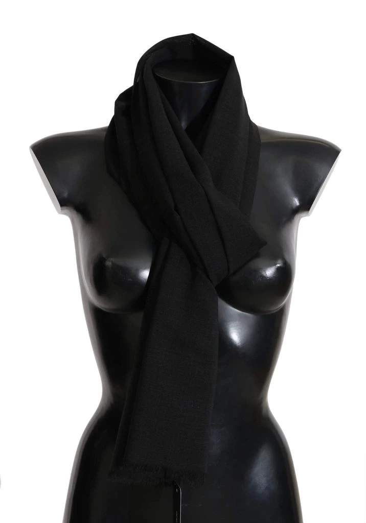 Dolce & Gabbana Dolce & Gabbana Solid Black Wool Blend Shawl Wrap 70cm X 200cm Scarf 1