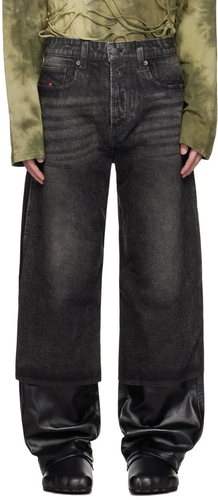 Diesel Black P-Bretch Leather Jeans 1
