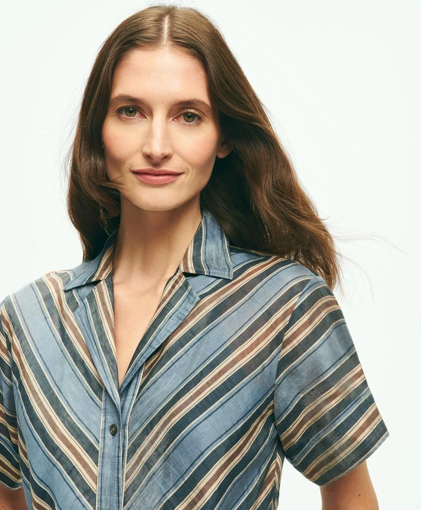 Brooks Brothers Nipped-Waist Chevron Shirt Dress In Linen Blend 4