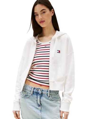 Tommy Hilfiger Tommy Jeans Women's Medium Weight Cropped Zip Hoodie With Embroidered Flag Logo