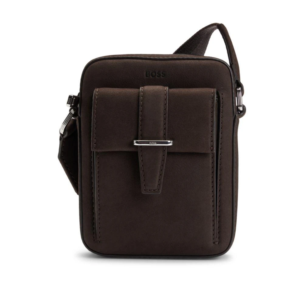 Hugo Boss Leather reporter bag with branded trims 1