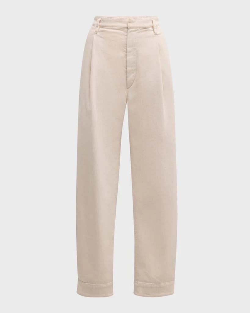 Brunello Cucinelli Pleated Straight-Leg Ankle Cotton Pants With Monili Belt Loop 1