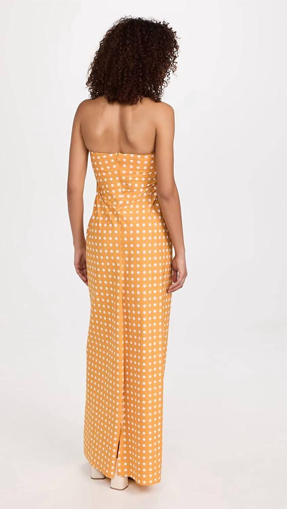 CAROLINE CONSTAS Kaia Polka Dot Strapless Maxi Dress In Mustard