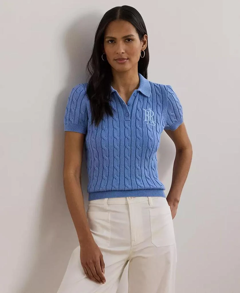 Ralph Lauren Petite Cable-Knit Cotton Polo Sweater 1