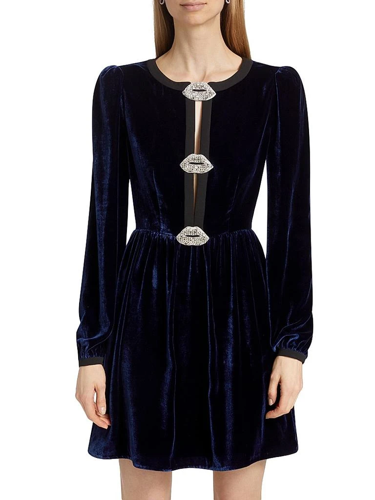 Saloni Camille Bows Velvet Minidress 3