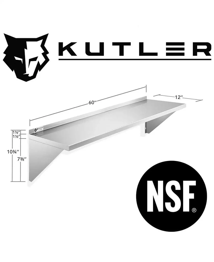 KUTLER 12" x 60" Stainless Steel Shelf, NSF Commercial Wall Mount Shelving w/ Backsplash, Floating Metal Mounted Shelves for Restaurant, Kitchen, Home 4