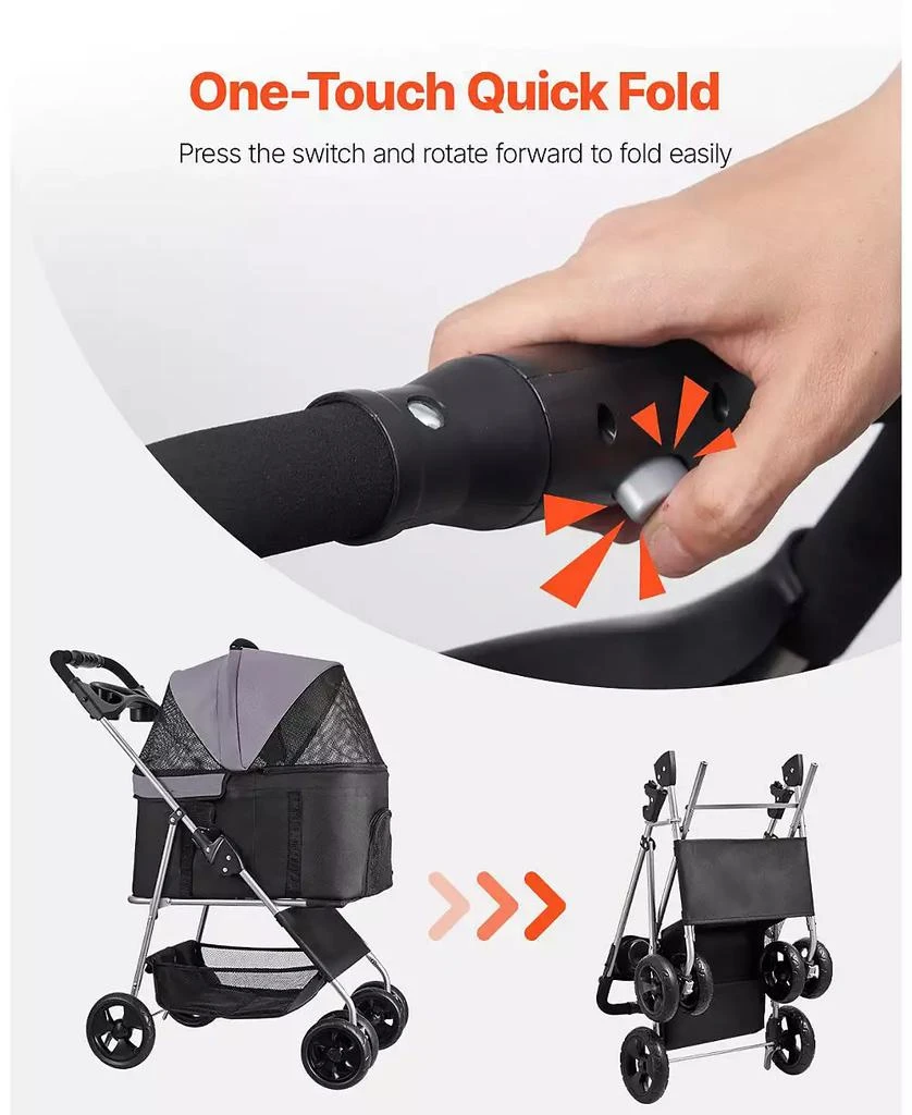 SUGIFT Pet Stroller 35 LB Foldable Dog Stroller 4-Wheel with Detachable Carrier 10