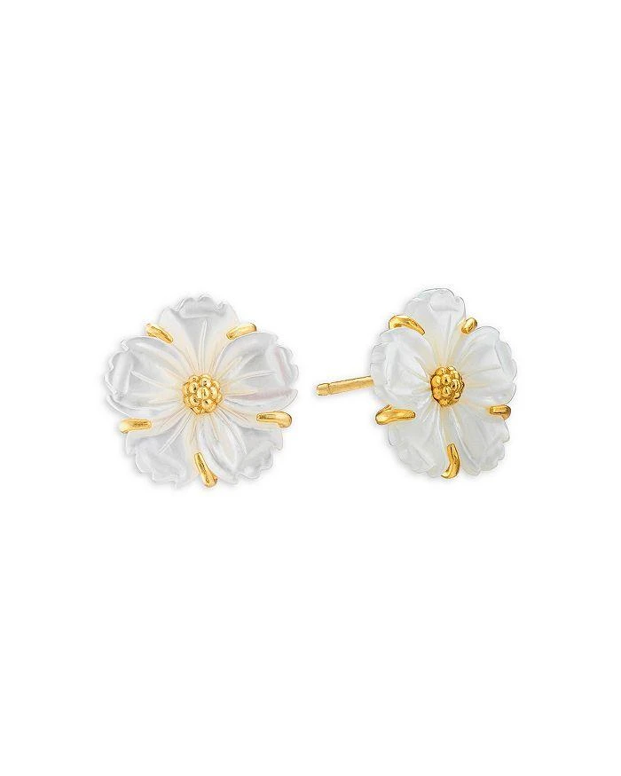Capucine De Wulf Mermaid Garden Mother Of Pearl Blossom Petite Stud Earrings in 18K Gold Plated