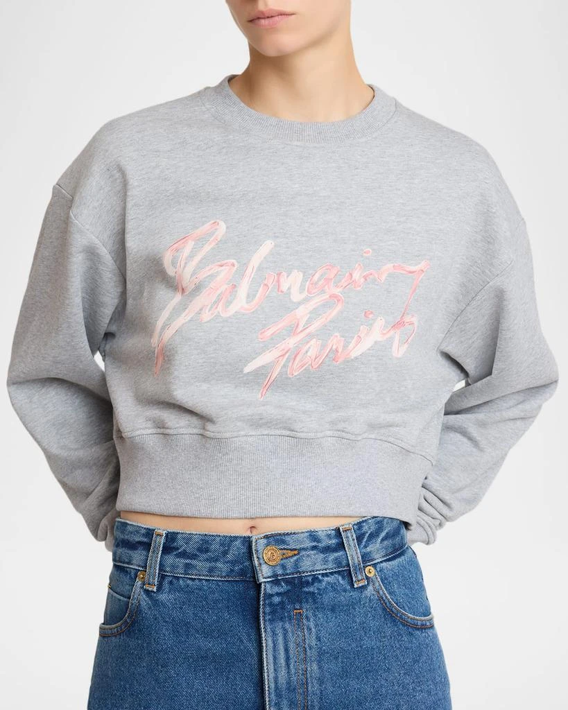 Balmain Logo-Print Crop Crewneck Sweatshirt 5