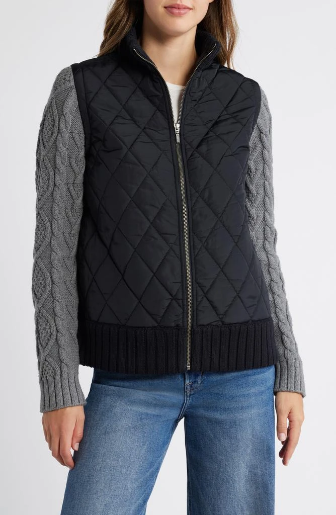 Caslon Mixed Media Quilted Sweater Jacket