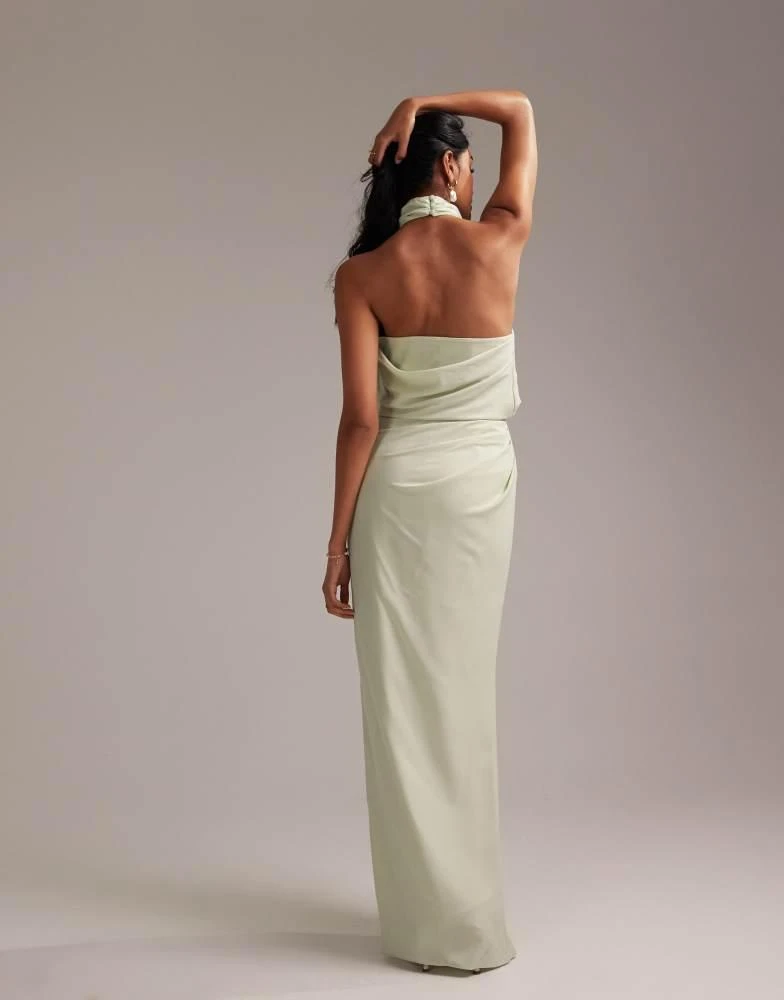 ASOS ASOS DESIGN draped halter column crepe maxi dress in light green 3