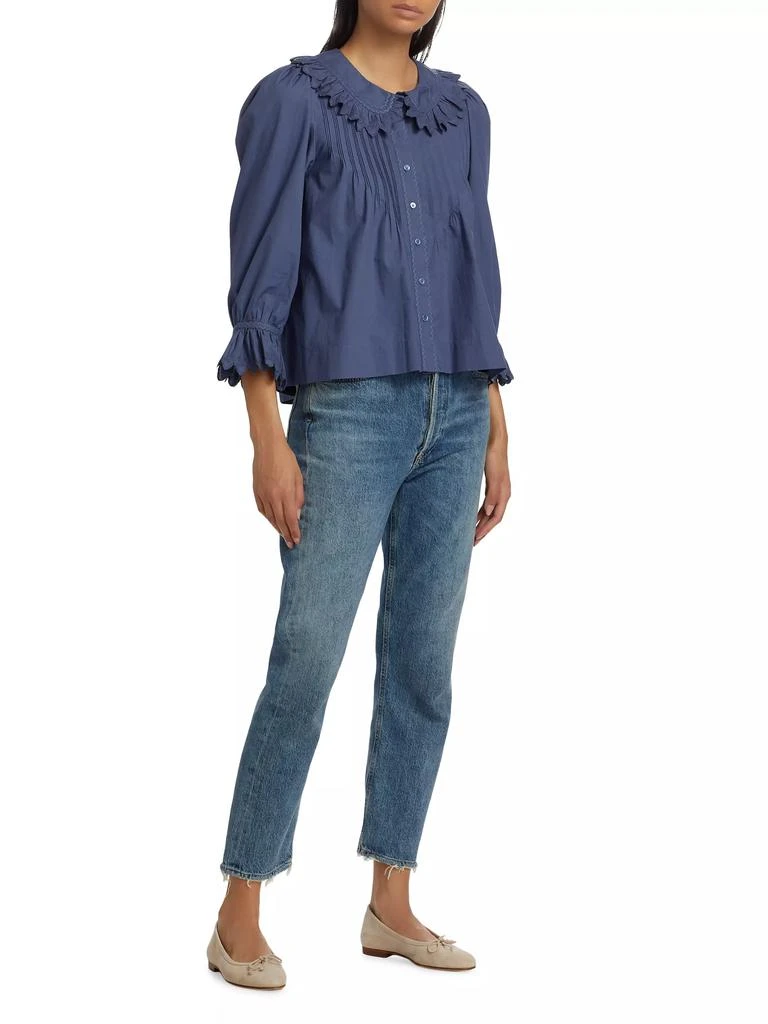 DÔEN Hickory Cotton Poplin Ruffled-Sleeve Top 2