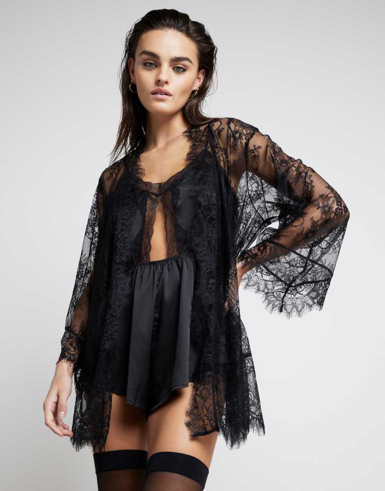 River Island River Island lace short robe in black