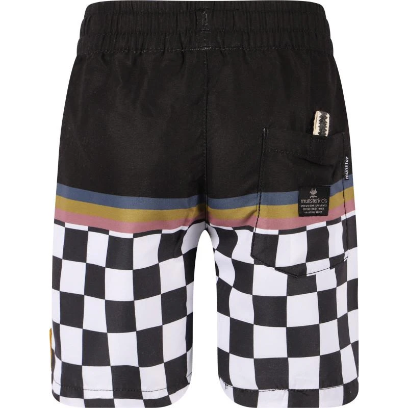 Munster Check detailing swimming shorts in black and white 2