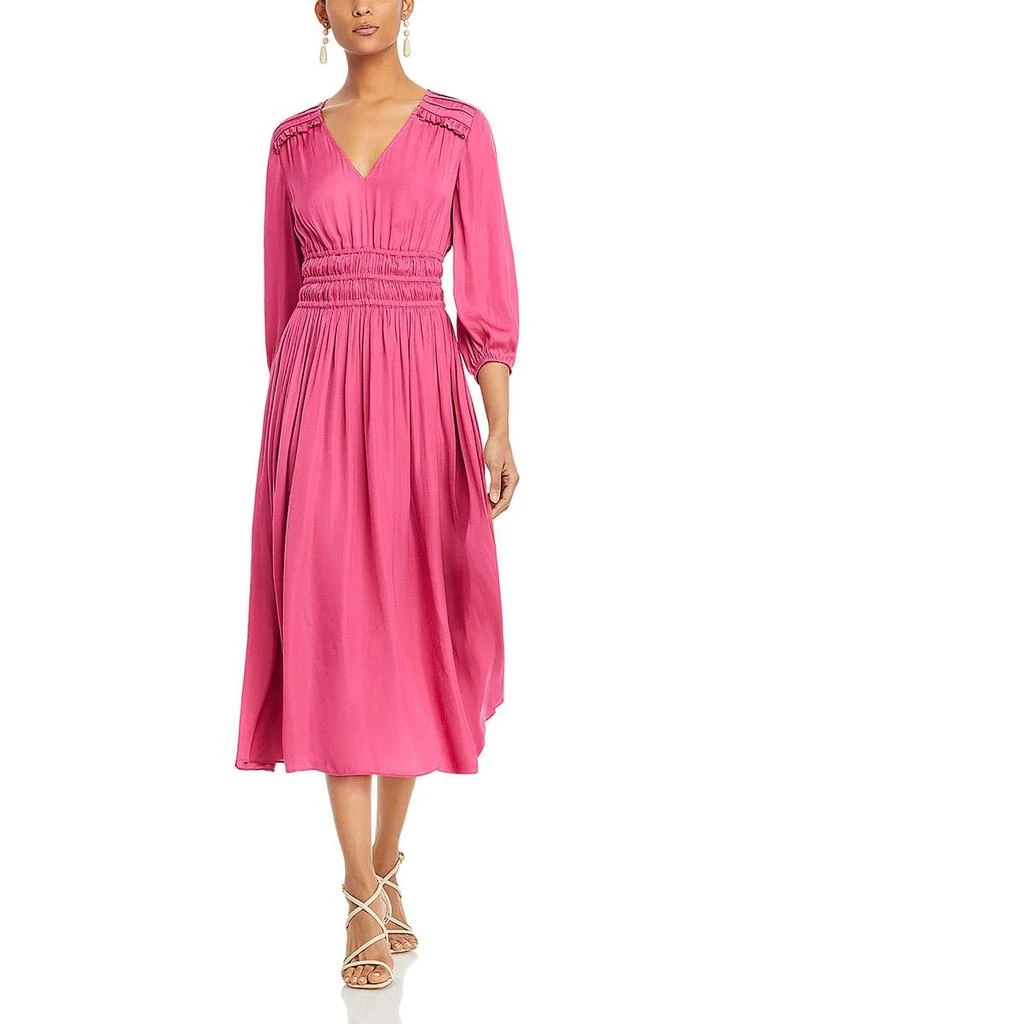 Tahari Womens V-Neck Ruffled Midi Dress 1