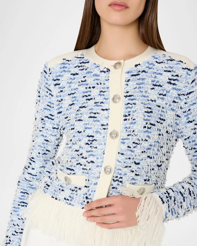 Milly Fringed Textured Tweed Cardigan 4