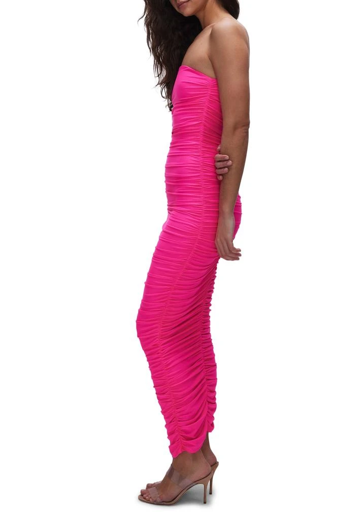 Good American Ruched Strapless Satin Midi Dress 5