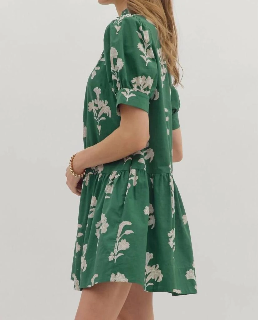 green emerald velvet dress Printed Puff Sleeve Shirt Dress by Entro  Casual Camel Boutique