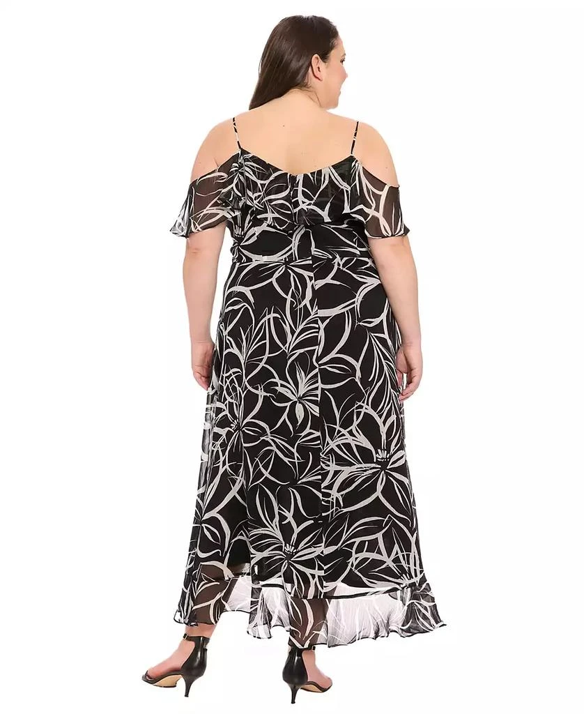 London Times Plus Size Printed Cold-Shoulder Ruffle Dress 3