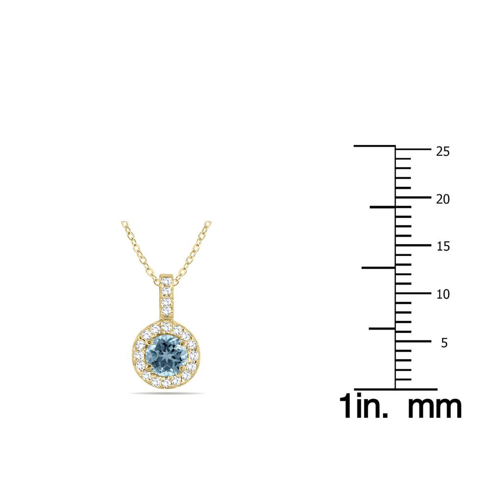 Monary 1/2 Carat TW Halo Aquamarine And Diamond Pendant in 10K Yellow Gold