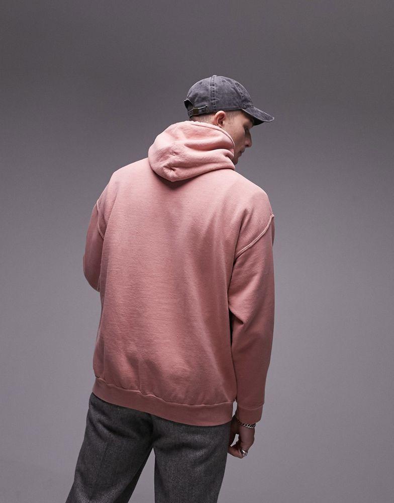 Topman Topman vintage wash hoodie in pink