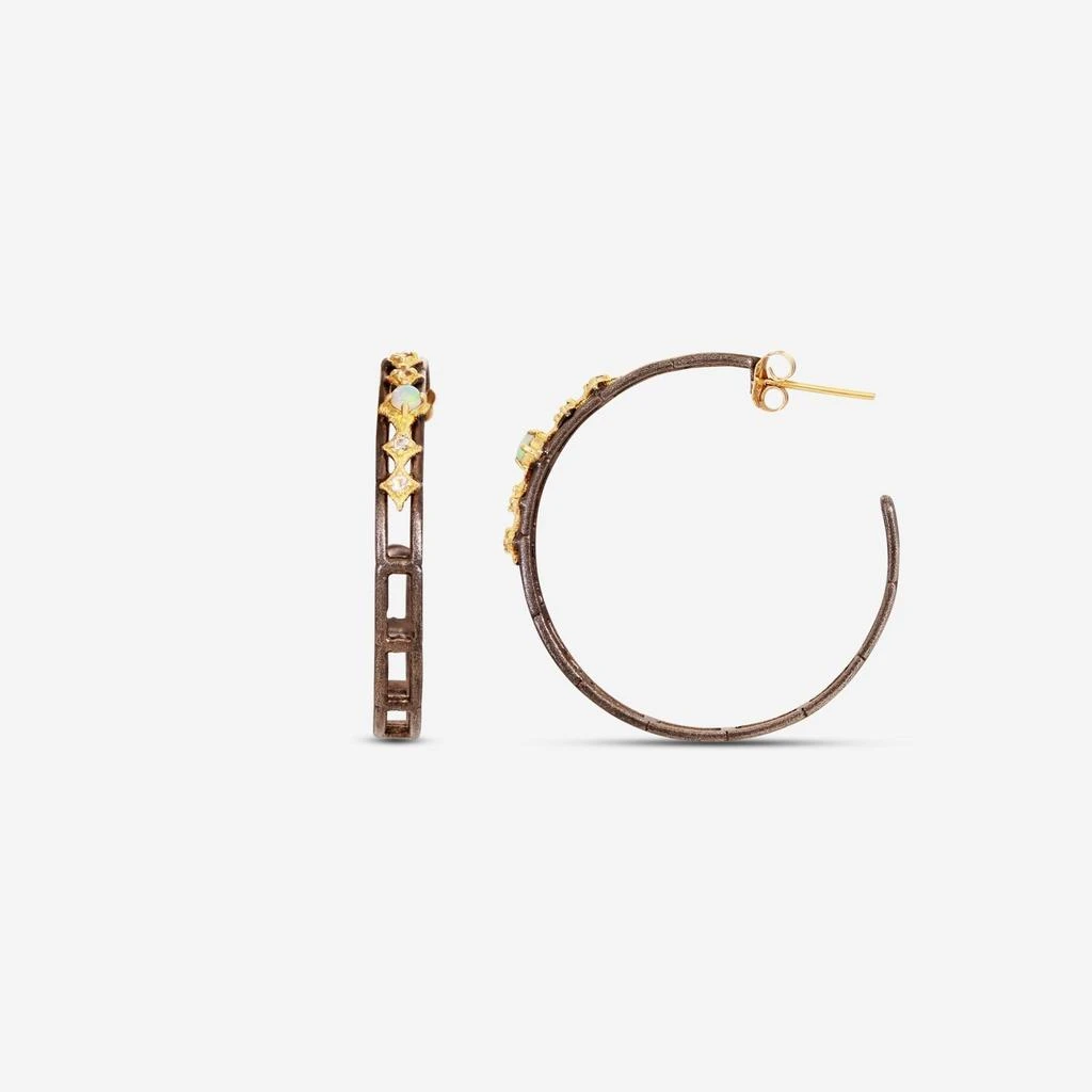Armenta Armenta 18K Yellow Gold & Grey Sterling Silver Morganite & Australian Opal Crivelli Hoop Earrings 20539 3