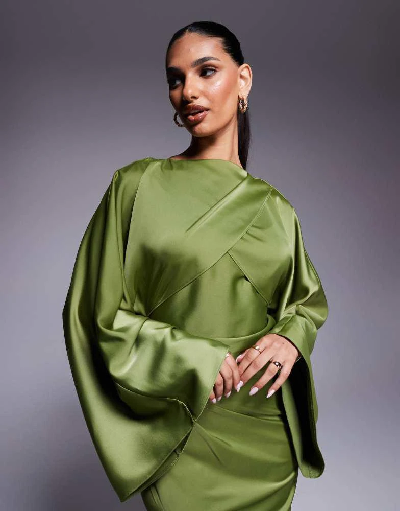 slim fit dress slacks ASOS DESIGN Tall Plunge Neck Dropped Shoulder Pencil Midi Dress In Forest  Green main image 1