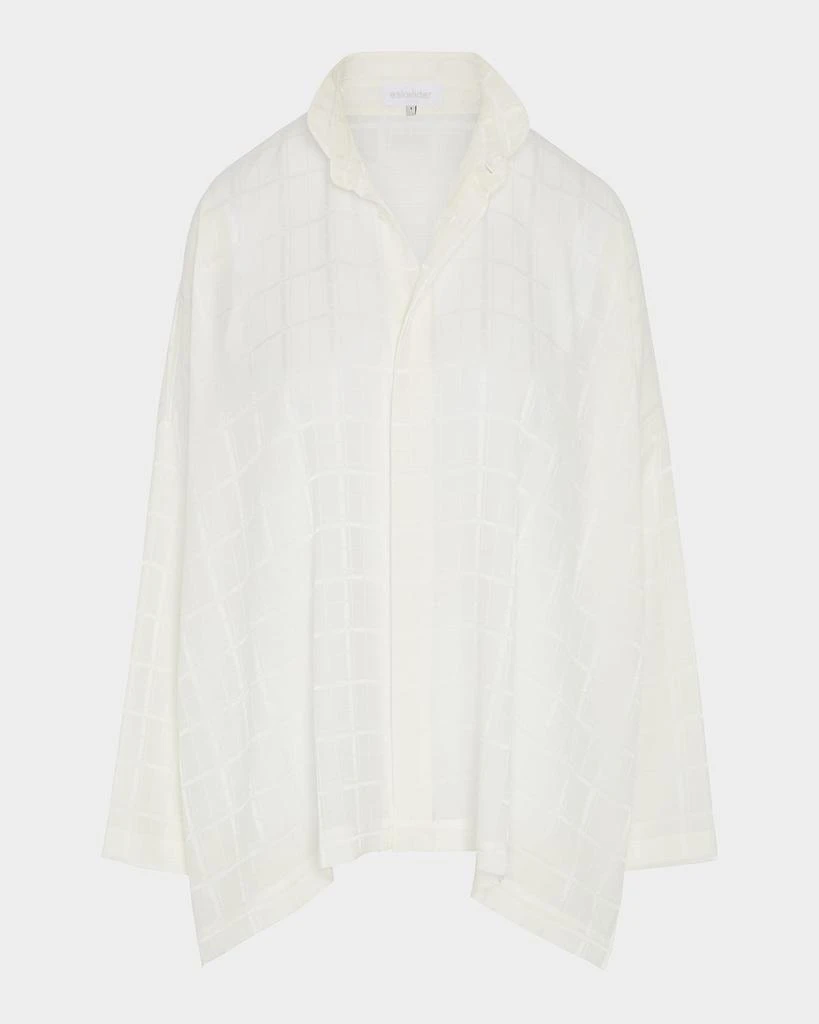 Eskandar Satin Box Check Jacquard Wide Longer-Back Double-Stand Collar Shirt (Mid Plus Length) 1
