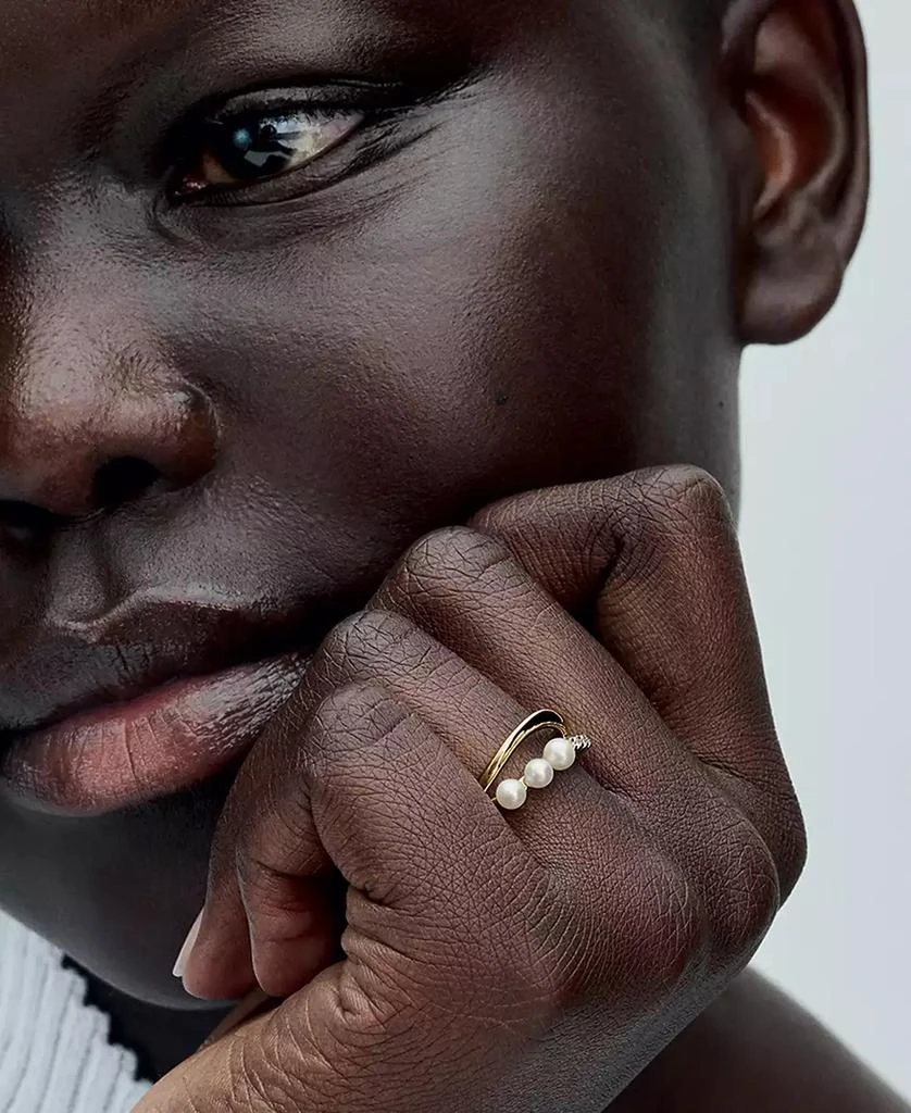 PANDORA Treated Freshwater Cultured   Pearl   Shaped Double Band with Clear Cubic Zirconia Stone Ring in 14k Gold-plated 2