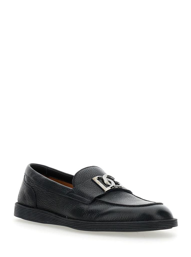 Dolce & Gabbana 'Florio' Black Loafers With Dg Plaque On The Front In Grained Leather Man