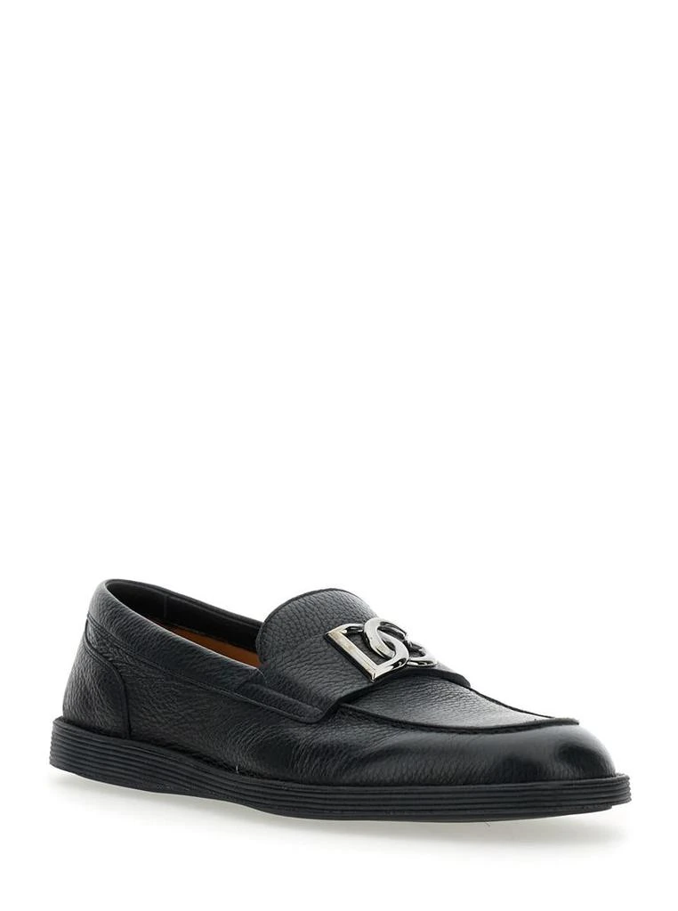Dolce & Gabbana 'Florio' Black Loafers With Dg Plaque On The Front In Grained Leather Man 2