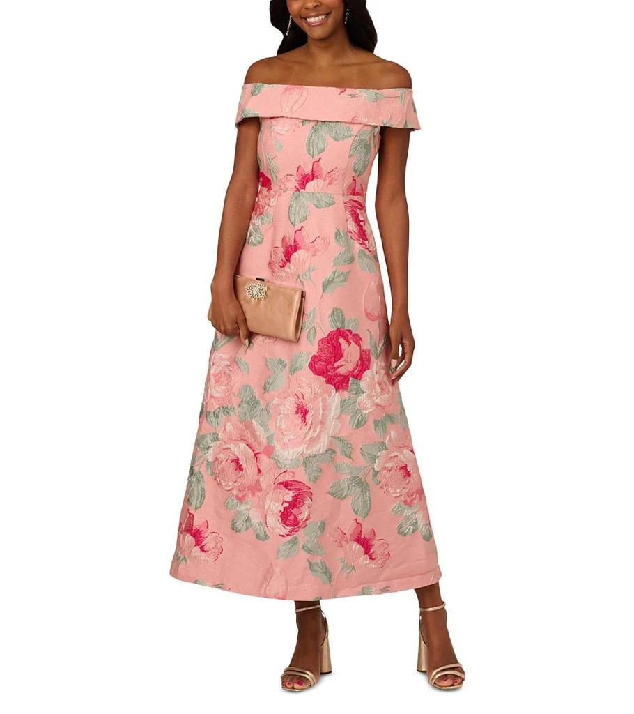 Adrianna Papell Off Shoulder Jacquard Dress Women's Dress Pink : 8 Adrianna Papell Off Shoulder Jacquard Dress Women's Dress Pink : 8
