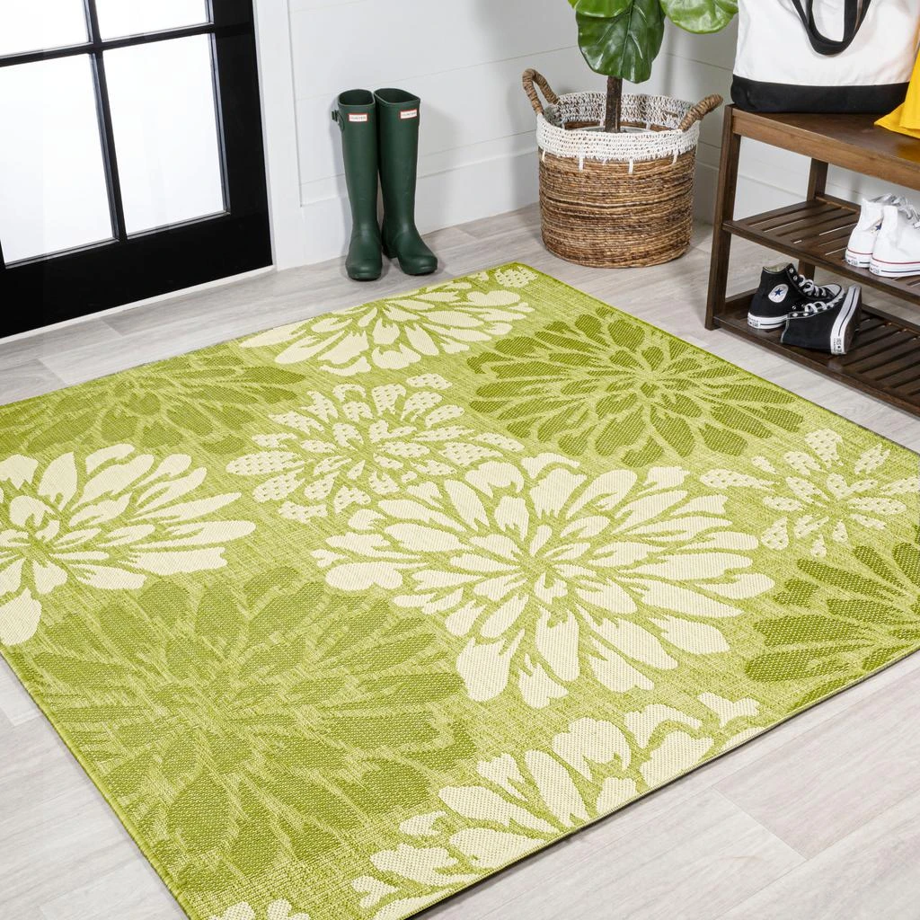 JONATHAN Y Zinnia Modern Floral Textured Weave Indoor/Outdoor Green/Cream Square Area Rug 1