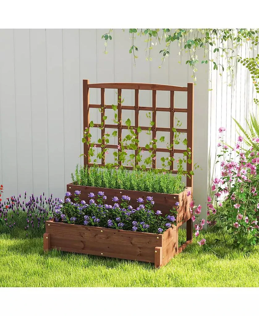 Gymax 2PCS Raised Garden Bed w/Trellis Drainage Holes Legs Twisting Rope for Backyard 2