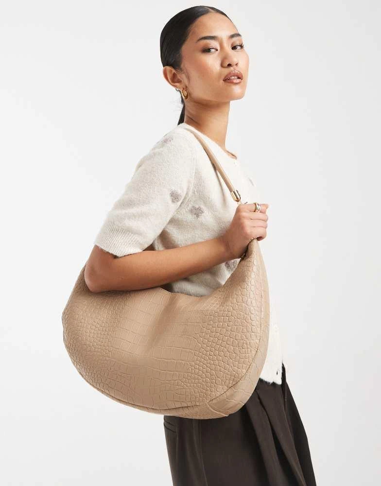 PASQ PASQ scoop top shoulder bag with crossbody strap in taupe croc